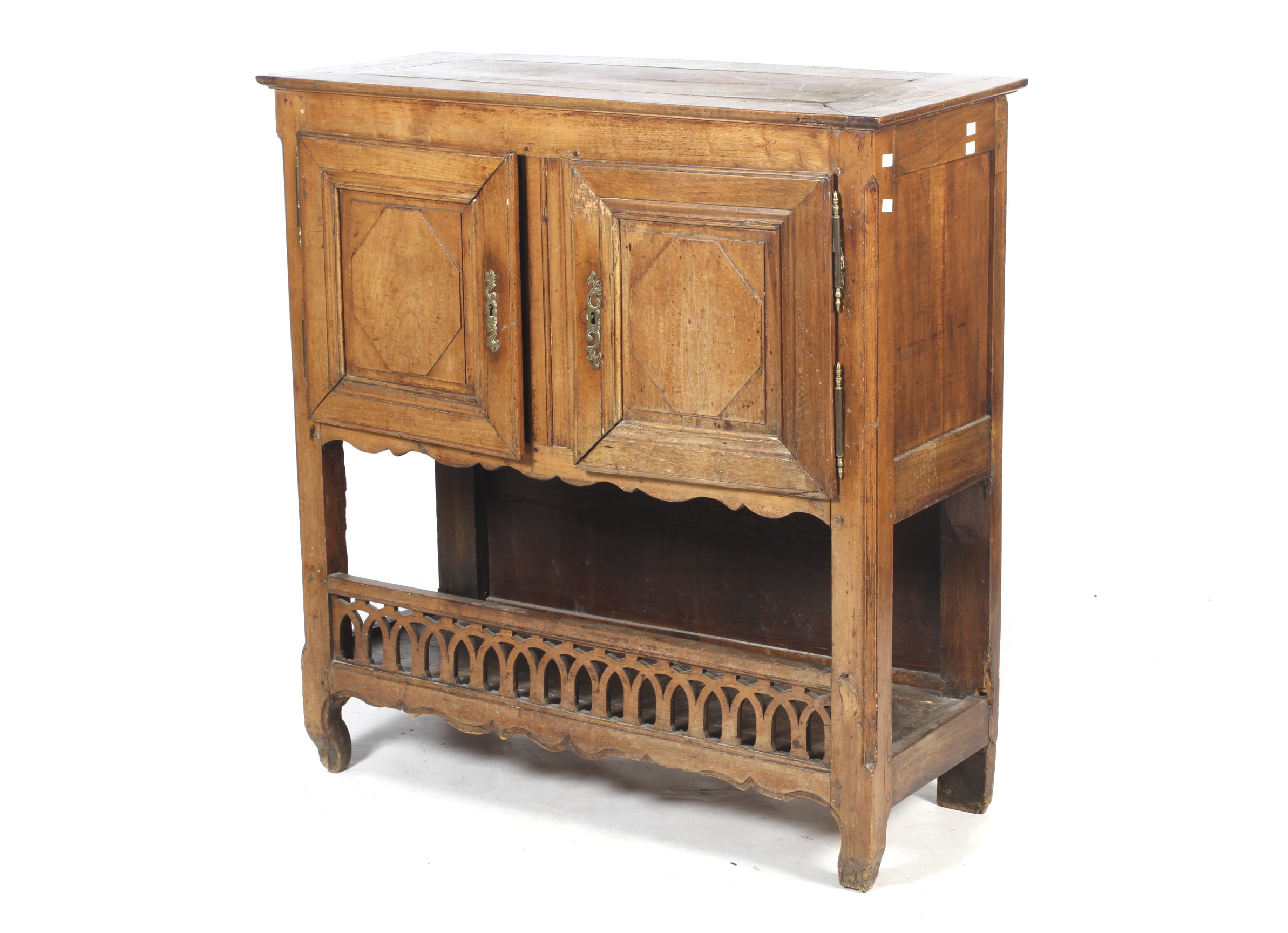 An 18/19th century French wooden two door sideboard.