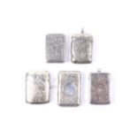 Five various silver floral engraved vesta/match cases.