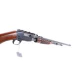 A Browning .22 pump action rim fire rifle. Serial Number 91599, thread cut for moderator.