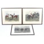 Horse Racing : After Harry Hall, a set of 3 hand coloured engravings, 'Inoquois', ' Knight of St.