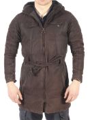A Barbour ladies wax jacket. In brown with a lining and hood, size 14.