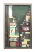 A collection of framed vintage fishing tackle.