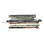 Seven modern and vintage coarse fishing rods.