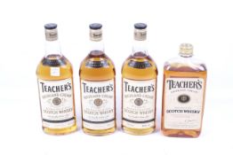Four bottles of Teachers Highland Cream scotch whisky. Three 70cl, 40% vol, one 1l, 40% vol.