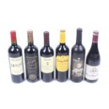 Six bottles of red wine.Moueix 2010 75cl 13.5%.Los Condes 750ml,1 3.5%.