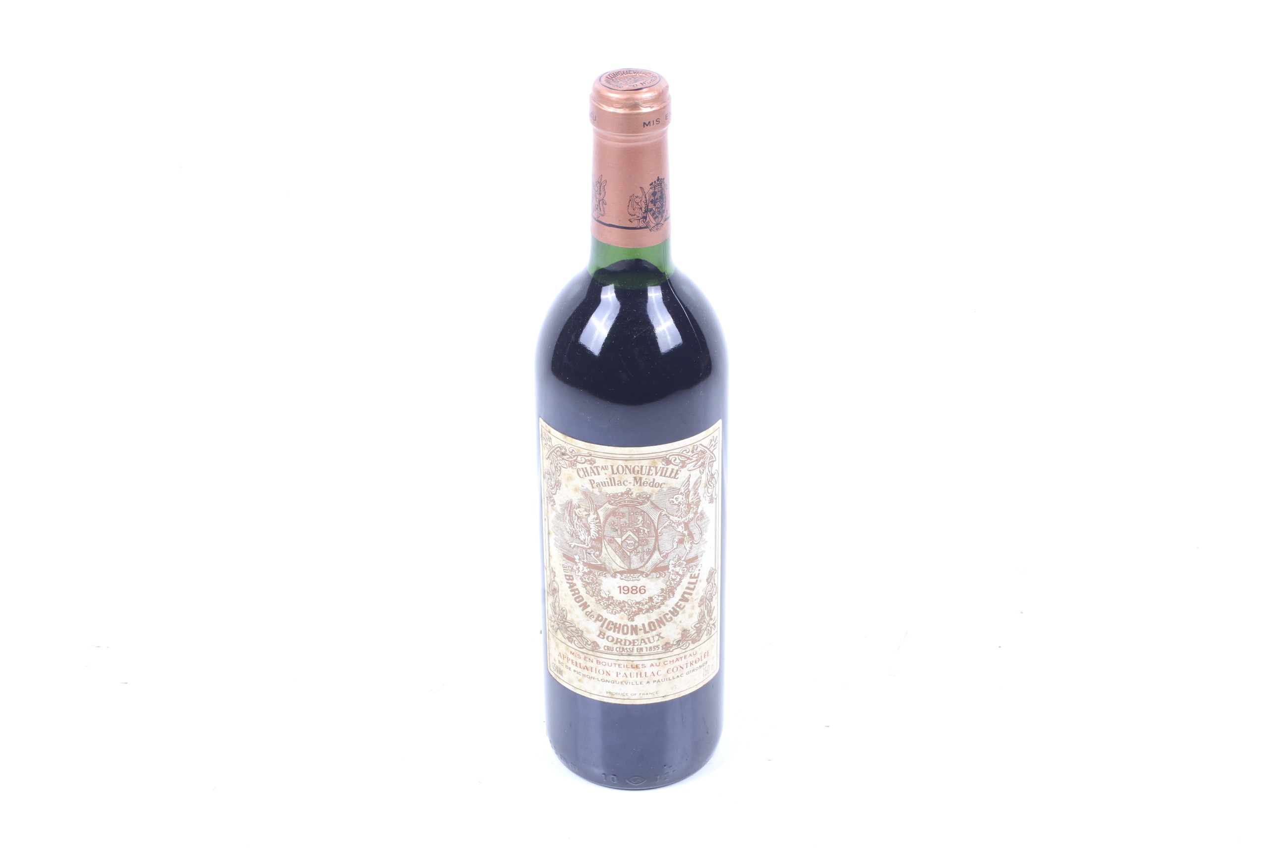 A bottle of Chateau longueville baron de pichon 1986. 75cl, 12.5% vol.