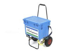 A Coarse fishing trolley and tackle box.