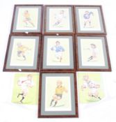 A set of seven limited edition signed John Ireland rugby caricatures and two autographed prints.