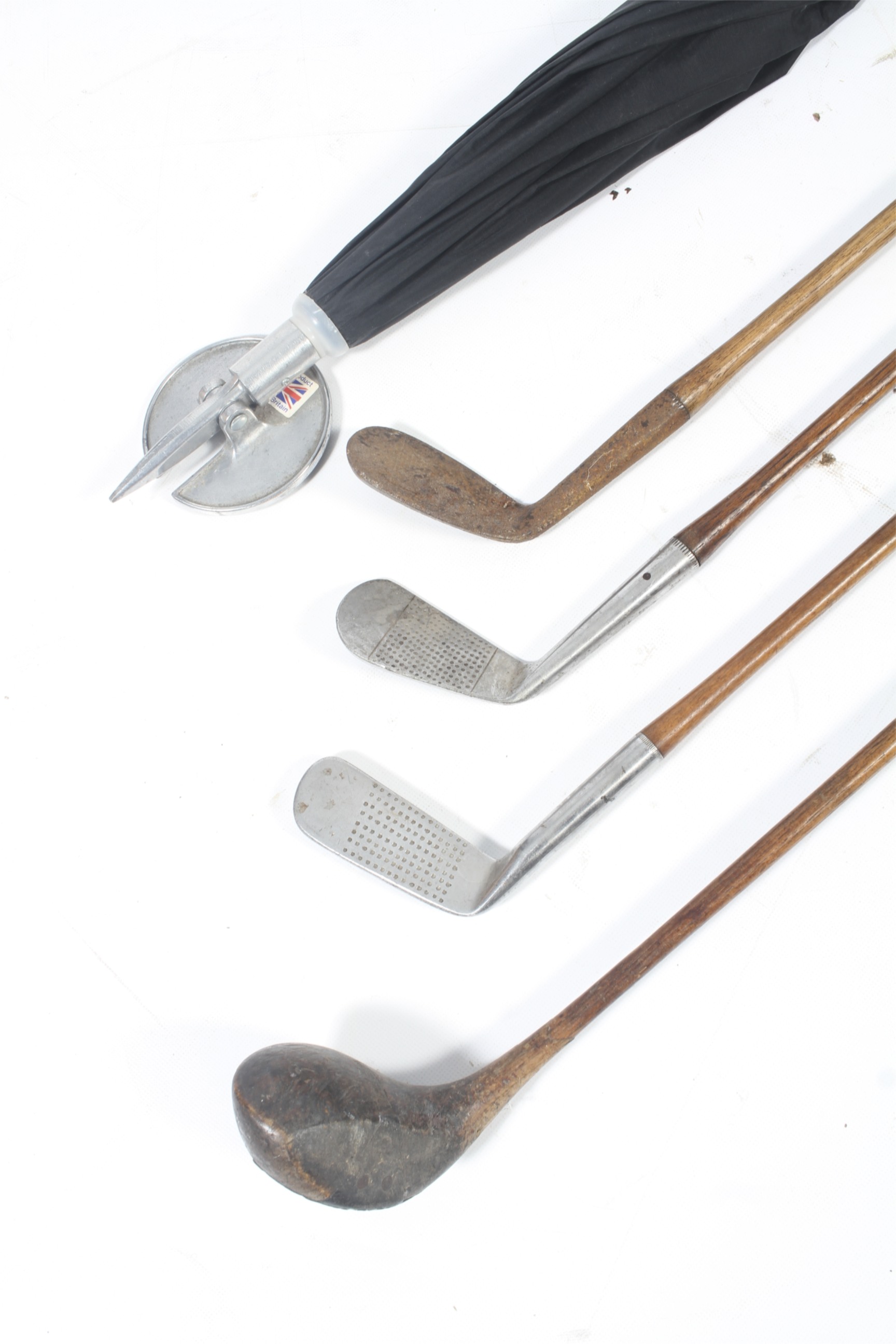 Four Hickory golf clubs and a shooting stick umbrella. - Bild 2 aus 2