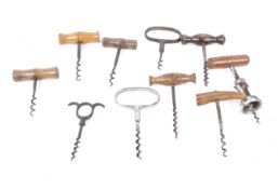 A collection of ten assorted vintage corkscrews. Mostly with wooden handles. Max.