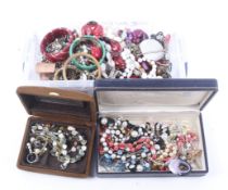 Three boxes of costume jewellery to include rings, earrings,