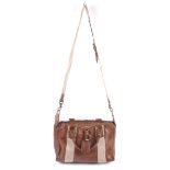 A Mulberry grain brown leather and canvas handbag.
