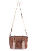 A Mulberry grain brown leather and canvas handbag.