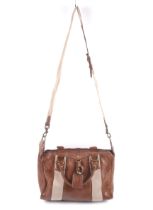 A Mulberry grain brown leather and canvas handbag.