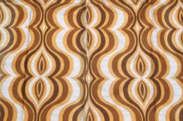 A set of vintage curtains. In orange and brown patterned fabric.