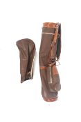 A Mulholland brown leather golf bag. Complete with bag cover, H90cm.