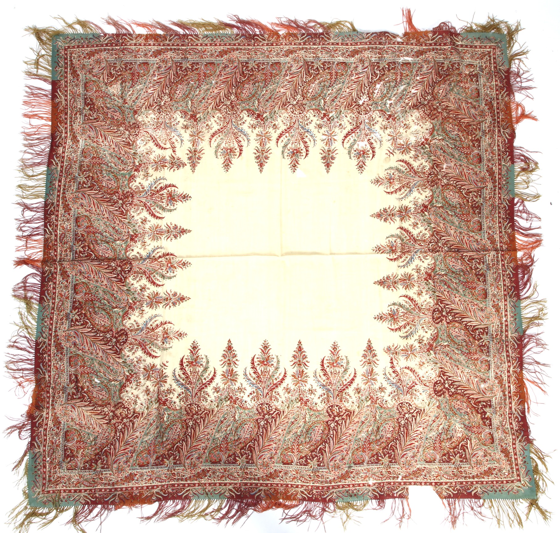 A Kashmiri fine wool and silk blend piano shawl.