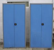 A pair of Bott blue and grey metal stationery cabinets.
