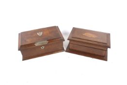 Two vintage wood and inlaid storage boxes.