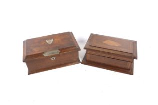 Two vintage wood and inlaid storage boxes.