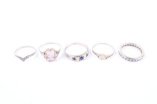 Five various 9ct gold and gem rings.