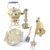 Assortment of vintage brassware items.