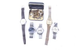 Five vintage gentleman's wrist and bracelet watches and various cufflinks.