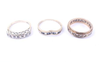 Three vintage 9ct gold and gem set rings.