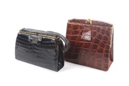 Two vintage faux alligator skin ladies handbags.