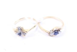Two vintage gold, sapphire and diamond rings.