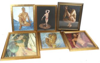 Six contemporary life paintings and drawings of young men in various poses.
