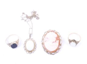 A small collection of 9ct gold and gem set jewellery.