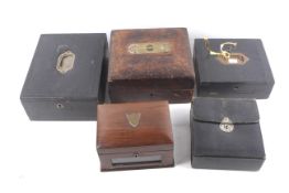 Five vintage vanity, jewellery and sewing boxes. Of assorted ages and designs.