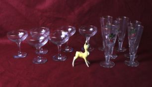 A set of six mid century Babycham glasses, etc.