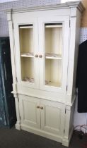 A contemporary French distressed style painted dresser cupboard.