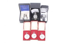 Three pocket watches and three dress watches. Comprising a gentleman's boxed U.S.