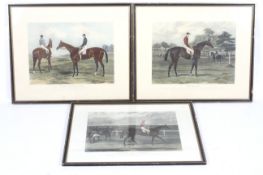 After Harry Hall, a set of three hand coloured engravings of horses and jockeys.