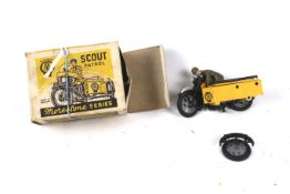 A Morestone series scout patrol motorcycle and sidecar. Complete with rider, in original box.