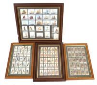 A collection of framed cigarette cards.
