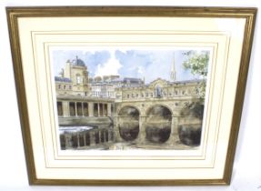 Dennis Leach, signed limited edition, print of Bath. 'Pulteney Bridge', 1/750, 33.5cm x 43.