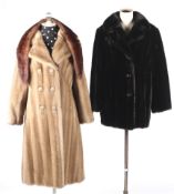 Two vintage faux fur coats and fox fur scarf.