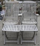A set of vintage wooden garden furniture. Including two table and two folding chairs.