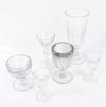 A collection of six 19th century glasses and later. Including a pair of penny licks, etc. Max. H17.