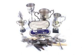 A collection of silver plated items.