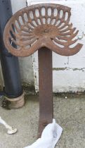 A cast iron plough seat. Stamped 'Albion no. 5329', L78cm.