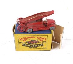 A Moko Lesney Matchbox series no. 9 Dennis Fire Escape diecast model. In original box.