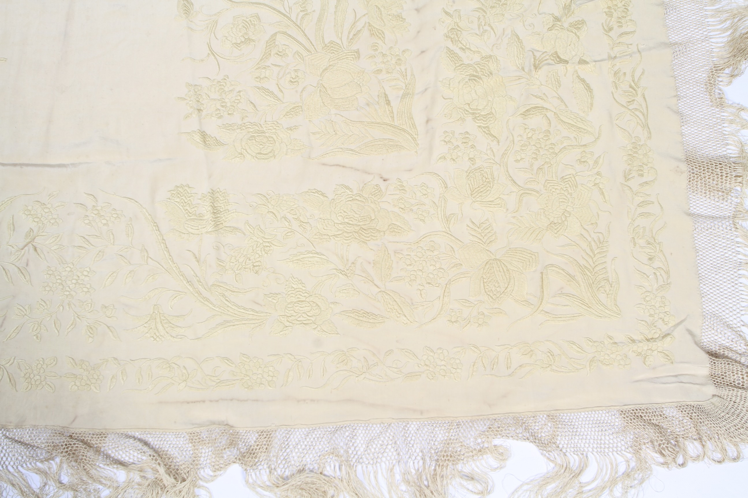 A 20th century cream silk shawl. - Image 2 of 2