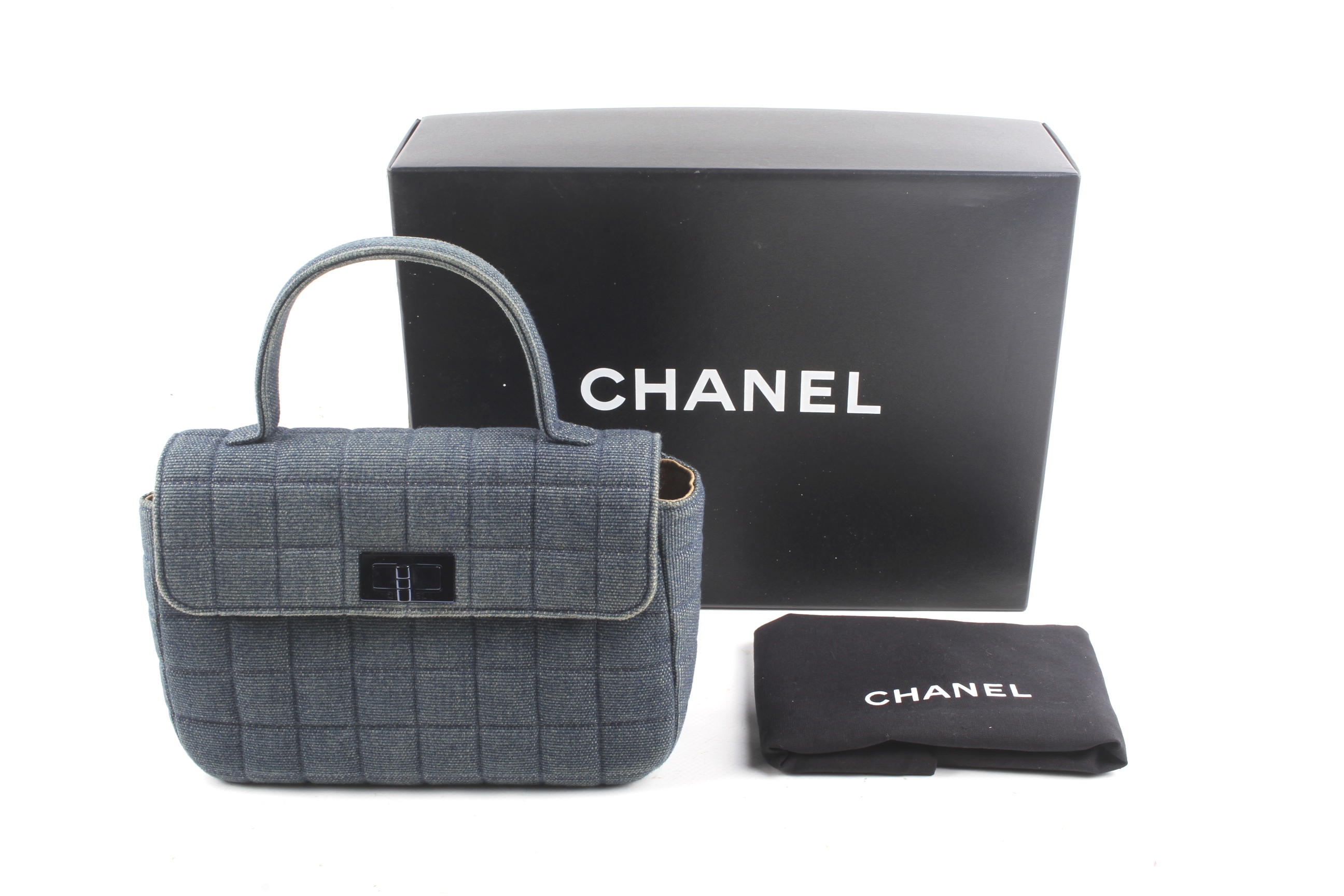A vintage Chanel denim Kelly Style handbag.
