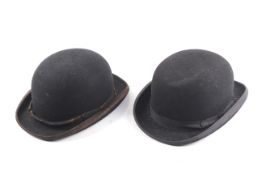 Two black felt bowler hats. Comprising a contemporary example by W. G.