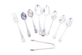 A collection of miscellaneous George III and later small silver spoons and other items.